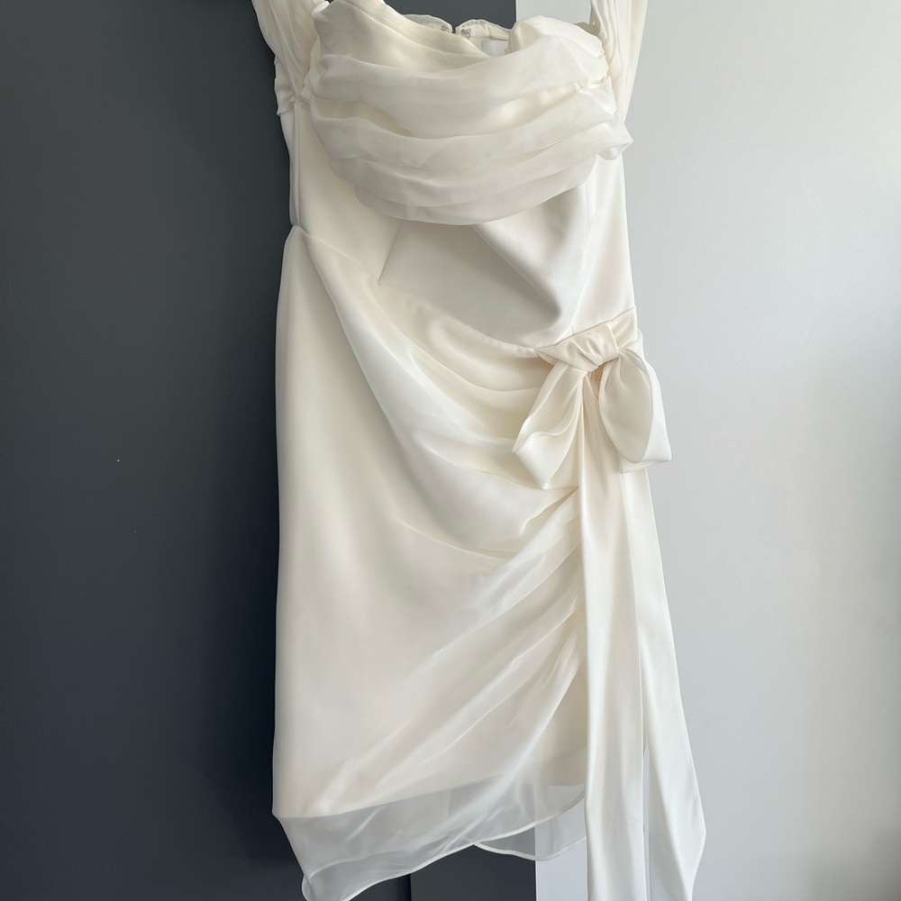 Likely Cream Asymmetrical Draped Dress